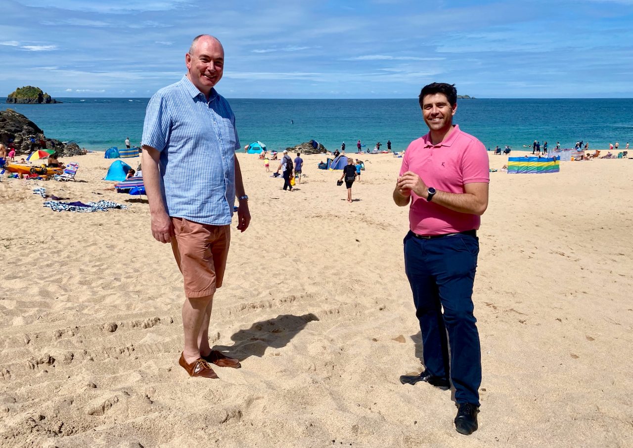 Scott Mann and Patrick Langmaid on Mother Ivey’s Bay beach
